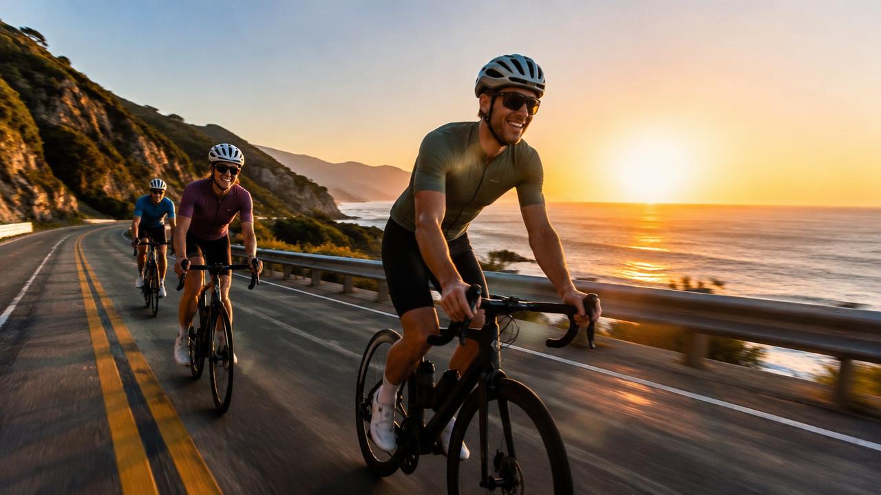 Friends cycling together outdoors